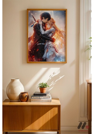 Naruto Romantik Sahne Poster, Ahşap Çerçeveli Duvar Tablosu - Anime Severlere Özel Hediye