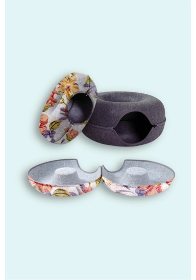 Desenli Donut Kedi Tüneli / Desenli Donut Kedi Yatağı / Donat Kedi Oyuncağı Bej - 842620233