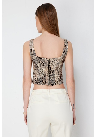 Ekol Kadın Kalın Askılı Korseli Crop Bluz 2062 Leopar LEOPAR