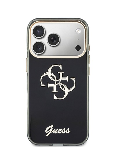 Apple iPhone Uyumlu 18 Pro  Kılıf Guess  Lisanslı Yazı Ve 4g Büyük Metal Logolu Silikon Kapak Siyah