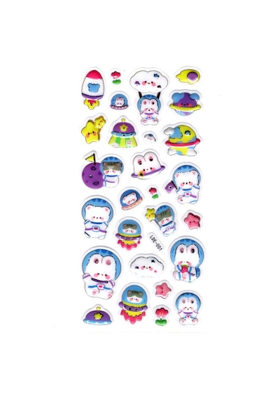 Sticker Kabartmalı Stiker Defter Planlayıcı Etiket Lde001 -19x9cm - Astronot Kedi Ayıcık