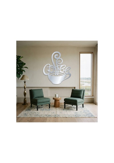 Coffee Metal Duvar Tablosu - Duvar Dekoru - Krom - 62 X 75 Cm