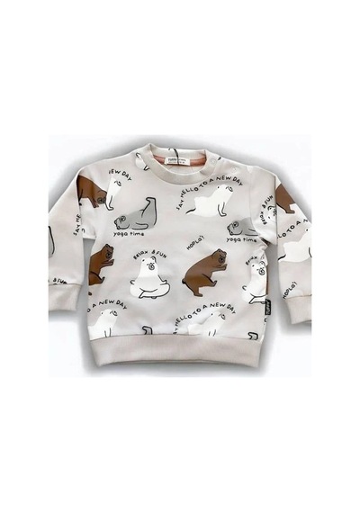 Zekids Erkek Bebek Ayıcık Baskılı Sweatshirt-14647 Taş