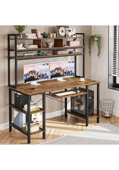 Zizuva Zizuva Tasarım Kitaplıklı Modern Monitör Raflı Çalışma Masası