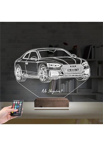 Luvivia Spor Araba Audi Kişiye Özel 3d Lamba - Masa Gece Lambası V2 Şeffaf