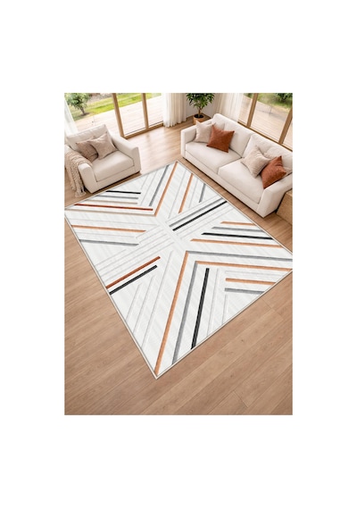 STY Home Renkli Dijital Baskı Halı Kaymaz Tabanlı Yıkanabilir Halı Yolluk Salon Halısı138 Beyaz