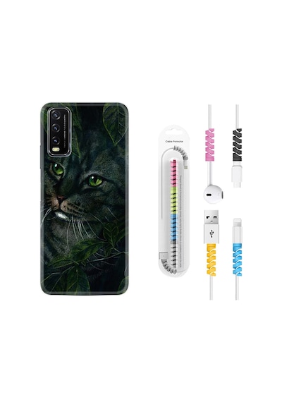 Vivo Y20S Kılıf Kablo Koruyuculu Flowers Cat 1345