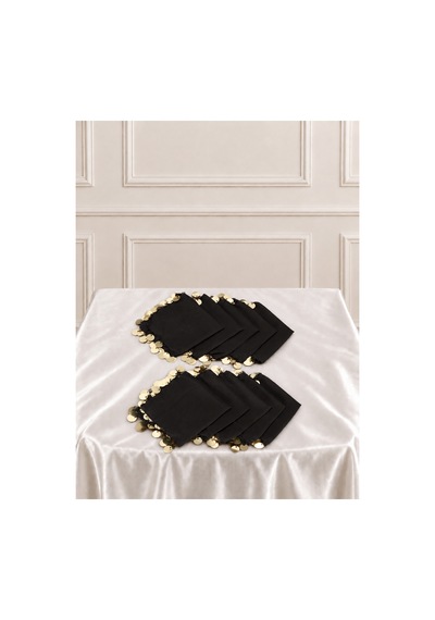 Siyah Gold Pullu Şifon Halay Mendili ,kına Mendili,hediyelik Mendil,gelin Damat Düğün Kına Bride Nişan 5adet Siyah - 921787403