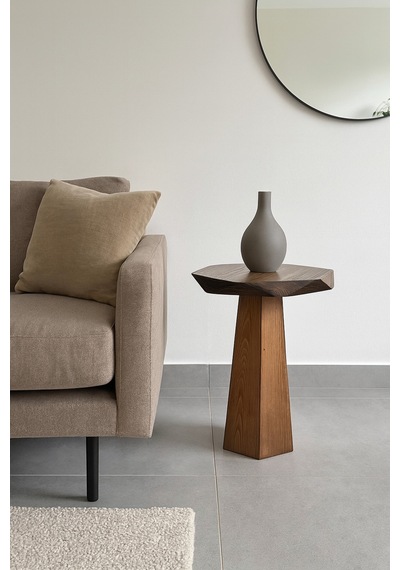 Doğal Masif Ahşap Ceviz Renk Tekli Yan Sehpa Mantar Sehpa - Coffee Table Ceviz