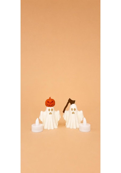 Balkabaklı & Baltalı Hayalet Pilli Led Mum İle Kullanım Dekoratif Biblo Halloween Dekoru Ev Dekorasyonu 2 Li Set