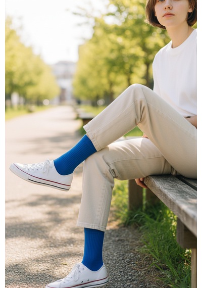 Socks Stores 6 Çift Unisex Renkli Pamuklu Soket Çorap - Renkli Tenis Boy Çorap Mavi