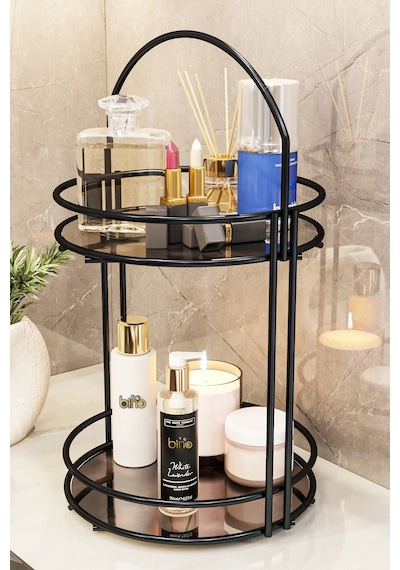 Banyo Düzenleyici 2 Katlı 40cm Siyah Lüks Düzenleyici Organizer Banyo Rafı Şampuanlık Dekoratif Siyah