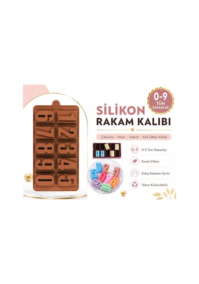 Silikon Rakam Kalıbı 0-9 Çikolata, Mum, Sabun Ve Pasta Süsleme Kalıbı Kahverengi