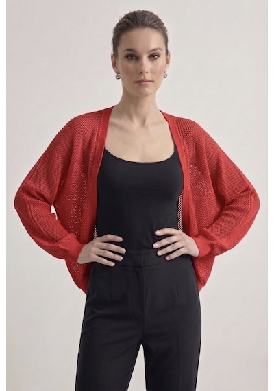 Neden Tekstil Premium Ajurlu İnce Triko Bolero Hırka - Kırmızı