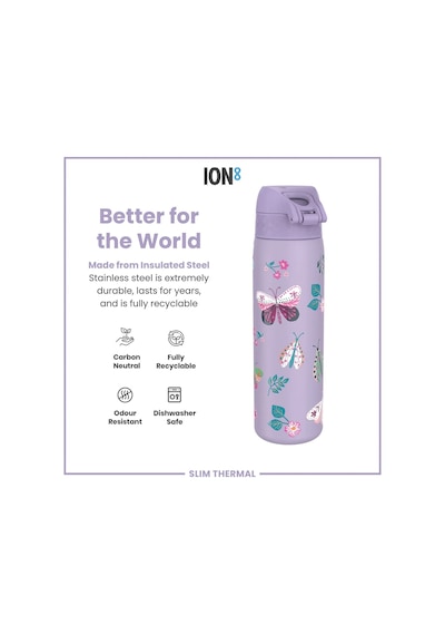 Ion8 - İnce Su Termosu - Kelebekler - 500 Ml - Sızdırmaz Çok Renkli