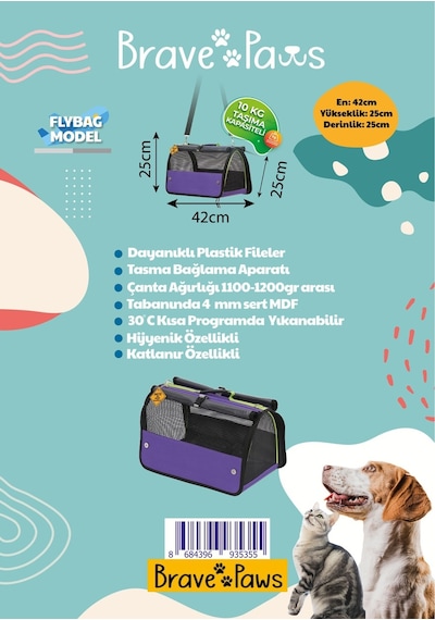 Brave Paws Perdeli Flybag Plastik Yırtılmaz Fileli Çanta Mor