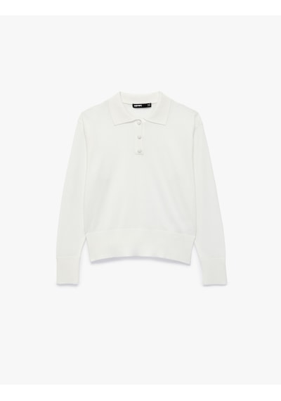 Koton Regular Fit Uzun Kollu Yarım Düğmeli Polo Yaka Triko Kazak Ekru 7wak90281ht