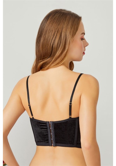 Cottonhill Cottonhıll Ayarlanabilir Lastikli Tül Detaylı Kadın Kadife Bralet Siyah