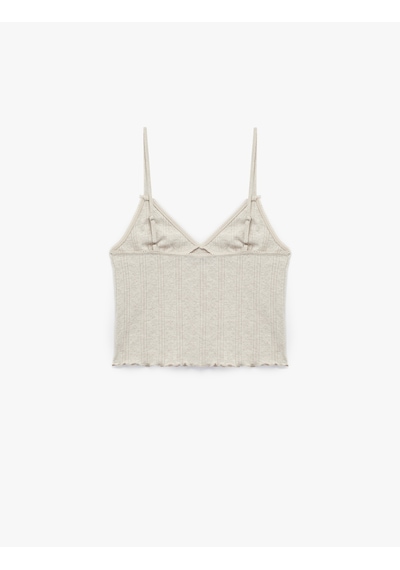 Koton Rahat Kalıp Askılı Crop Pijama Üstü Bej Melanj 7wlk90001mk