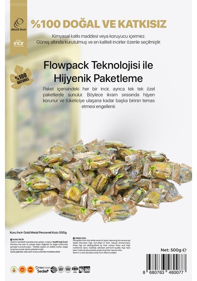 500g Kuru Incir Gold Metal Pencereli Kutu 500 G