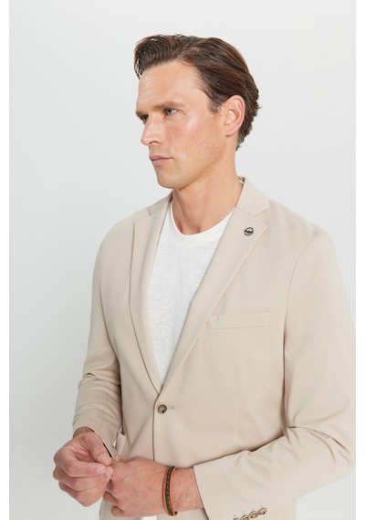 AC&Co / Altınyıldız Classics Erkek Bej Pamuklu Slim Fit Dar Kesim Armürlü Esnek Torba Cepli Blazer Ceket Bej
