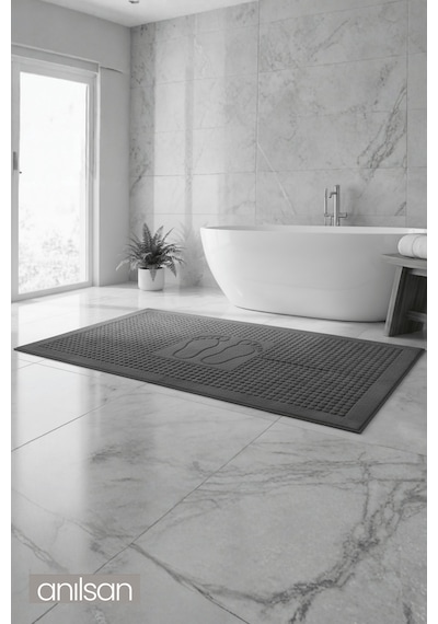 Zivra Antrasit Ayak Havlusu - 60x130cm, 690gr, %100 Pamuk, Spa Ve Otel Banyo Paspası Antrasit