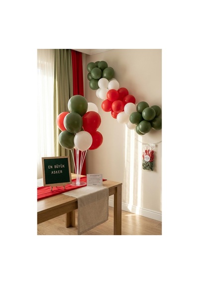 Asker Uğurlama Süsleme Deluxe Set Koyu Yeşil Keçe Yazı Panosu Standlı Balon Zincirli 7li Şeffaf Balon Standlı En Büyük Asker Seti Tüm Yaşlar