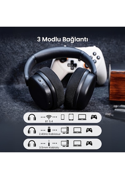 Aula G7 Pro Tri Mode Kablosuz Rgb Gaming Mikrofonlu Oyuncu Kulaklığı 7.1 Surround Ses 40mm Driver Düşük Gecikme E-spor Kulaklık Siyah