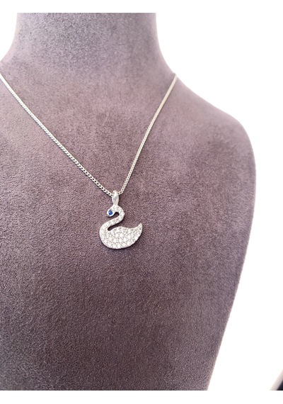 Kuğu Kolye Minimalist Kristal Taşlı Gümüş Renk Çelik Kolye