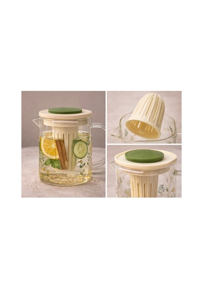 Isıya Dayanıklı Borosilikat Cam Bitki Çayı Ve Detox Demliği,süzgeçli,ölçekli,kulplu Sürahi,900 Ml Diğer