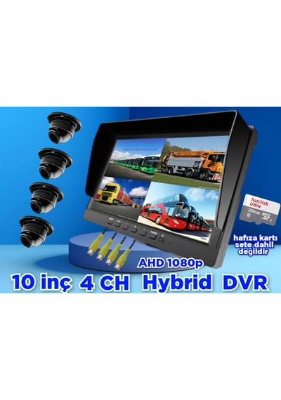 Dvr 10'' Ekran + 4 Ad Ahd 1080p Ultra Mini Kamera Seti 150'' Lens