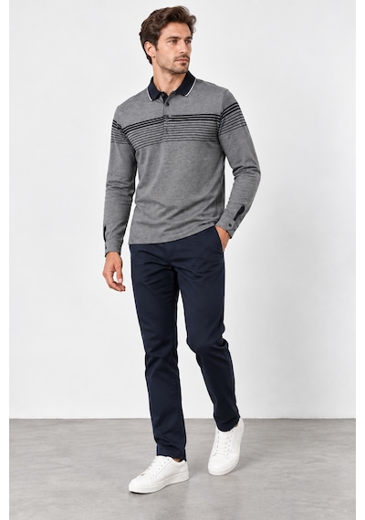 Bihan Store Erkek Polo Yaka Uzun Kollu Sweatshirt W27-248302 Siyah-gri Siyah Gri