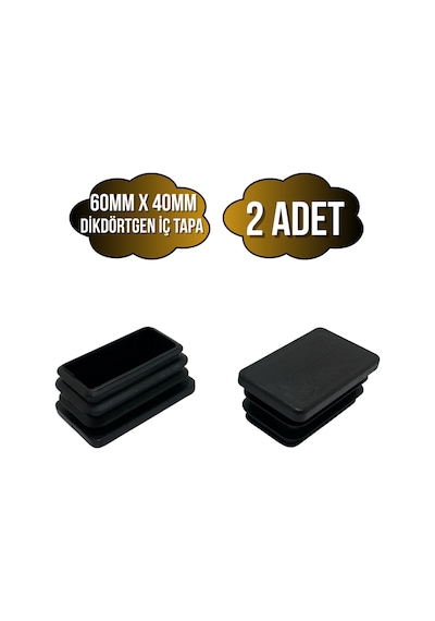 Dikdörtgen Demir Profil İç Tapa Geçme Plastik Ayak Geçme Koruma Plastiği 60mm X 40mm 2 Adet Siyah Siyah