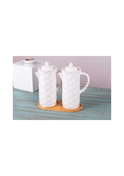 2 Adet 1lt Porselen Yağdanlık Ve Bambu Stand Altlık 3 Lü Yağlık Ayçiçekyağı Zeytinyağı Sürahi Beyaz 680883234 Beyaz
