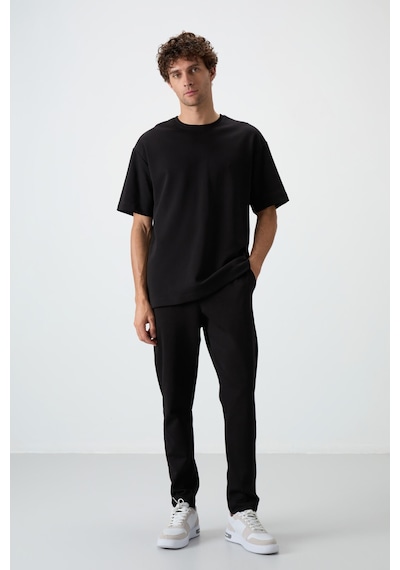 Tommy Life Siyah Pamuklu Kalın Yumuşak Dokulu Oversize Fit Basic Erkek Eşofman Takım - 85251 Siyah