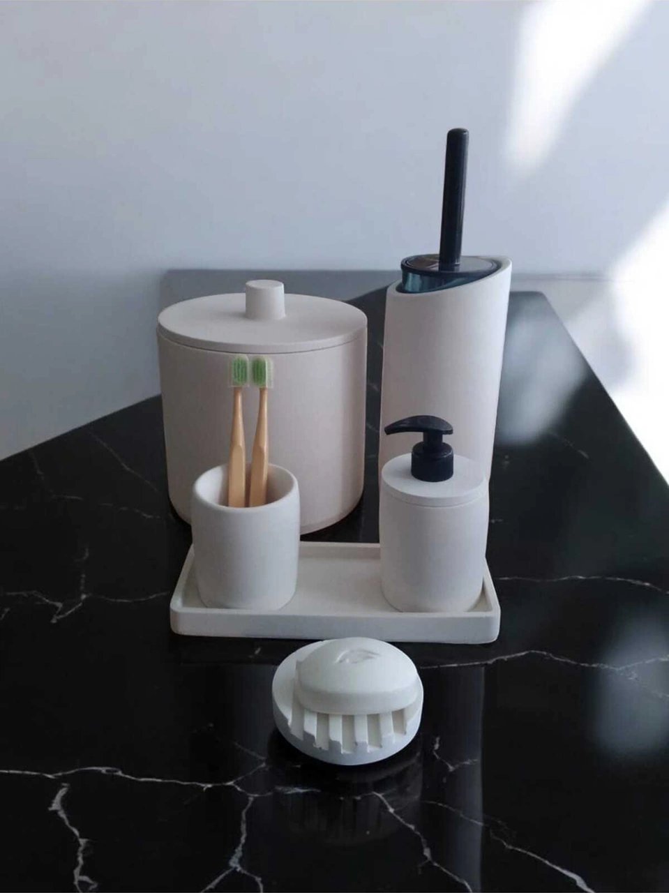 Kırık Beyaz Çöp Kovasi,banyo Seti Tuvalet Wc Sıvı Sabunluk Diş Fırçalığı Beton Aksesuar Takımı Beyaz