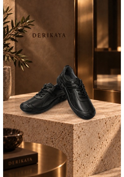 Derikaya Urban Erkek Siyah Delikli Yan Panel Detaylı Bağcıklı Sneaker