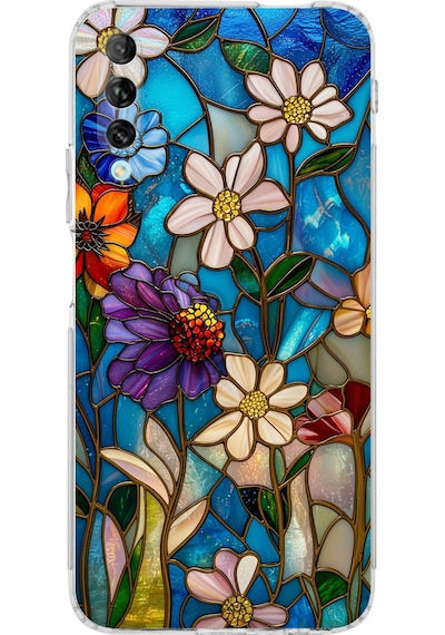 Printify Huawei P Smart Pro İle Uyumlu Vitray Mavi Bahar Tasarımlı Şeffaf Silikon Kılıf Şeffaf