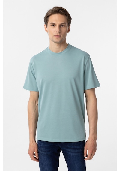 Süvari Yeşil Slim Fit Armürlü Bisiklet Yaka Tişört
