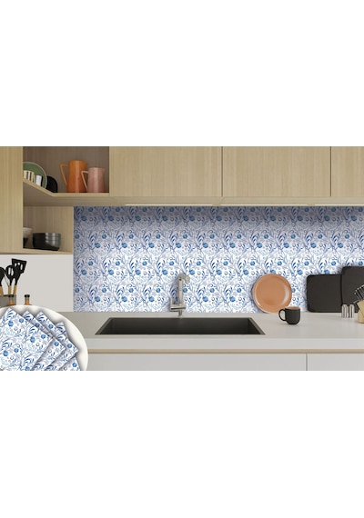 Tink Kendinden Yapışkanlı Mavi Sarmaşık Desenli Pvc Karo 30x30 Cm