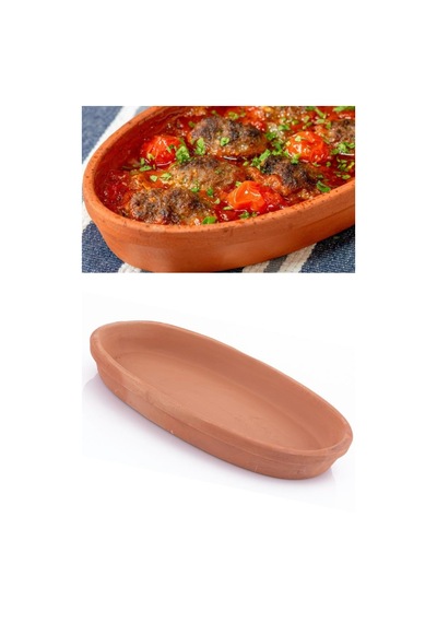 Elizi Çömlekleri Toprak Kayık Kase, Toprak Kayık Güveç Fırın Kabı Büyük Boy 32x16cm Toprak