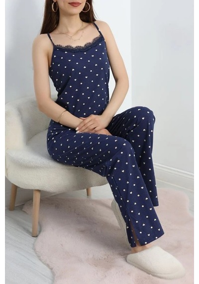Seka Store Seka Yaka Dantelli Süprem Pijama Takımı Lacivert - 50192.1857. Çok Renkli