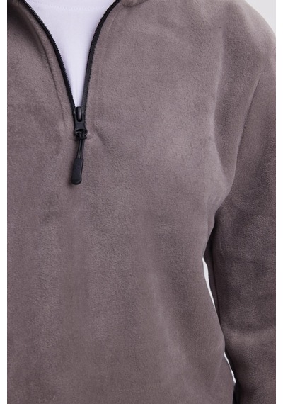 Tudors Kadın Standart Fit Anti-pilling Tüylenme Yapmayan Soğuk Geçirmez Açık Gri Bato Yaka Polar Sweatshirt-41781 Açık Gri