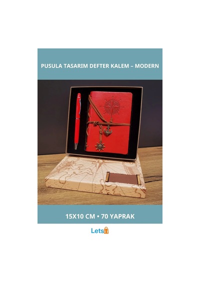 Kırmızı Pusula Tasarım Deri Defter 70 Yapraklı Ve Touchpen Kalem Çok Renkli