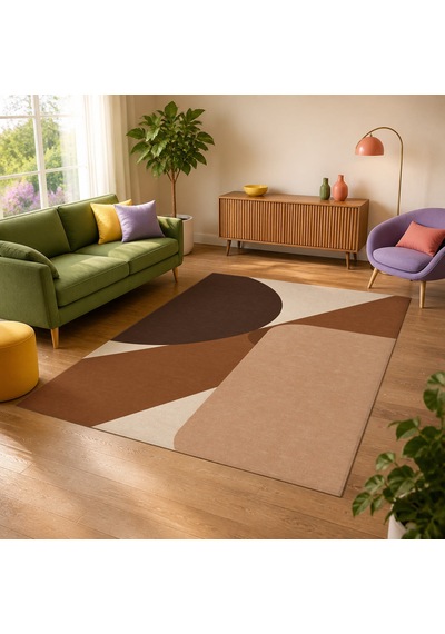 Kartela Halı Kesişim Geometrik Modern Halı Bakır Kaymaz Taban Makinede Yıkanabilir 60x90 Cm
