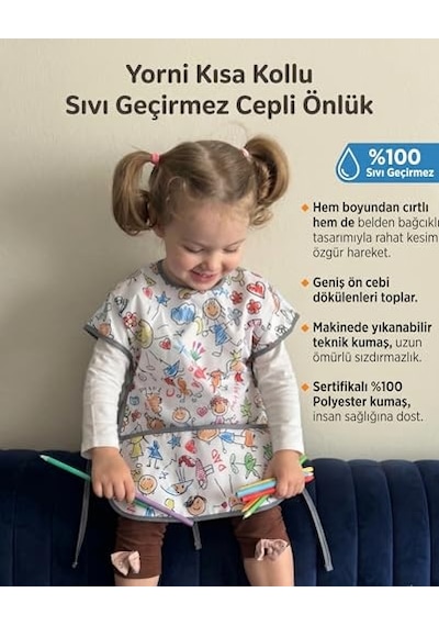 Ayrex Family 3-6 Yaş Kısa Kollu Sıvı Geçirmez Önlük, Makinede Yıkanabilir, Boya, Oyun Ve Yemek Zamanı Diğer