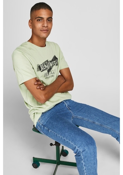 Jack & Jones Erkek Baskılı Bisiklet Yaka T-Shirt 63412205944 Yeşi-Yeşil