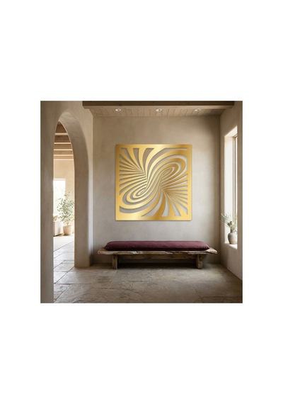 Optik İllüzyon Metal Duvar Tablosu - Metal Duvar Sanatı - Duvar Dekoru - 100 X 100 Cm Altın