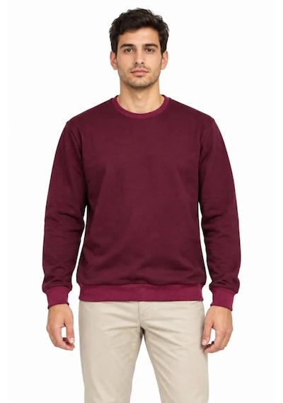 Modi Erkek Bisiklet Yaka İçi Şardonlu 2 İplik Düz Uzun Kollu Regular Fit Sweatshirt -bordo Bordo M