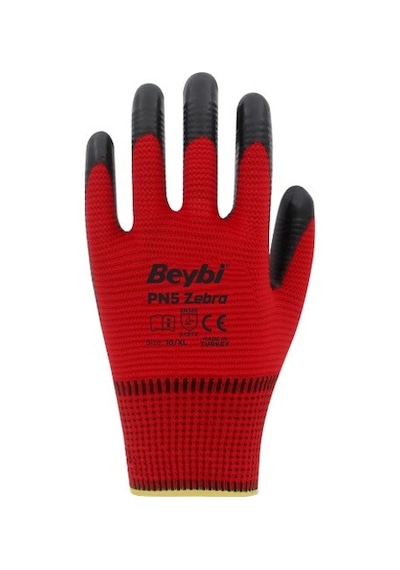Beybi Pn5 Zebra Polyester Örme Nitril Eldiven 12 Çift